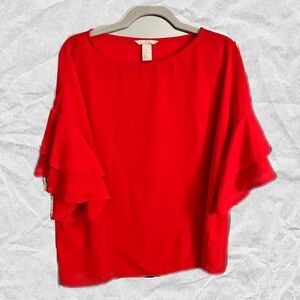 H&M Coral Ruffle Short-Sleeve Blouse